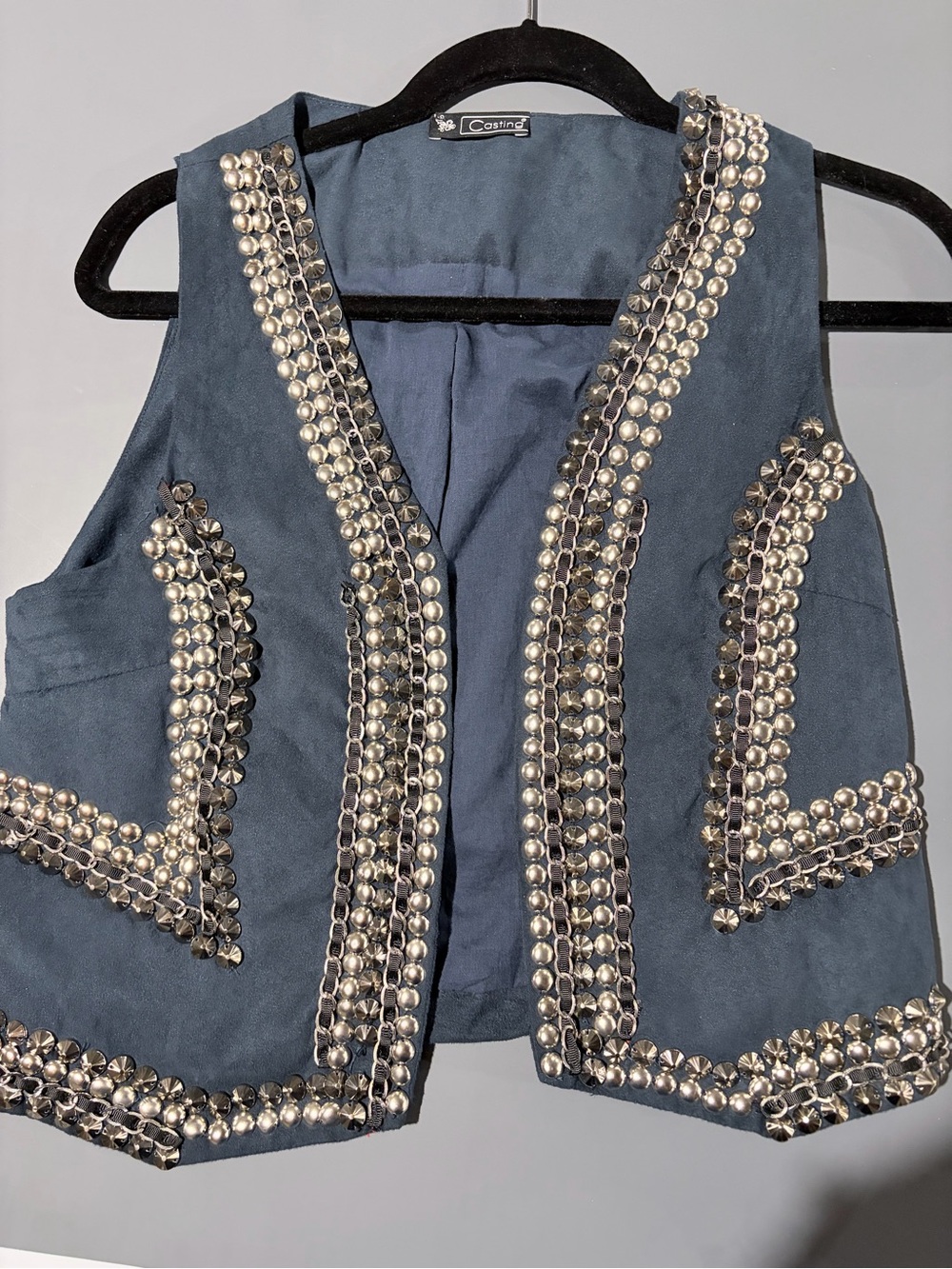 Casting Blue Pearl Studded Embellished Statement Vest